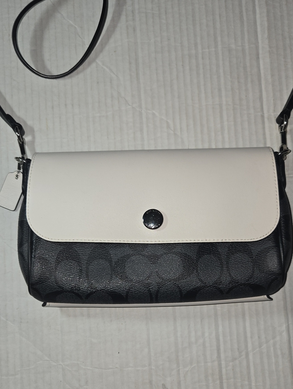 Coach Two-Tone  Convertable Signature Crossbody in Black & White